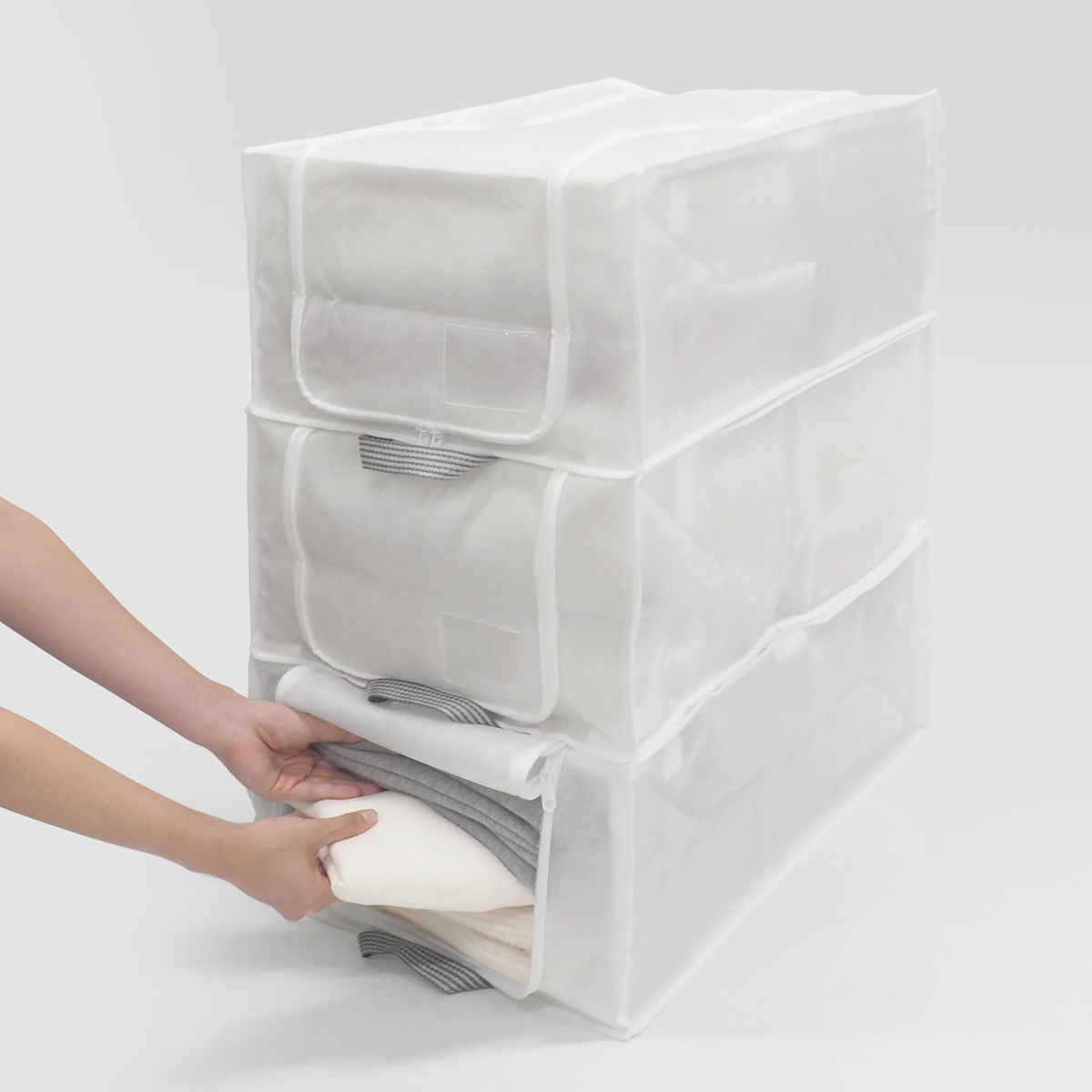 収納ボックス 3個セット 衣類収納 フレーム付き ワクパ ベーシック ロング 幅39×奥行53×高さ23cm ( 折りたたみ 衣類収納袋 衣類収納ボックス 収納 収納ケース 洗濯 丈夫 衣替え 押入れ収納 クローゼット収納 整理整頓 前開き )