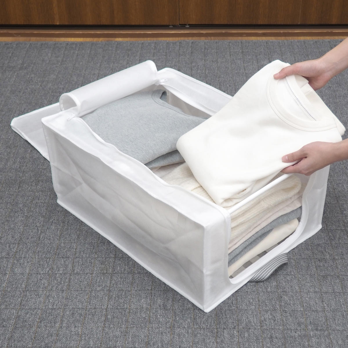 収納ボックス 3個セット 衣類収納 フレーム付き ワクパ ベーシック ロング 幅39×奥行53×高さ23cm ( 折りたたみ 衣類収納袋 衣類収納ボックス 収納 収納ケース 洗濯 丈夫 衣替え 押入れ収納 クローゼット収納 整理整頓 前開き )