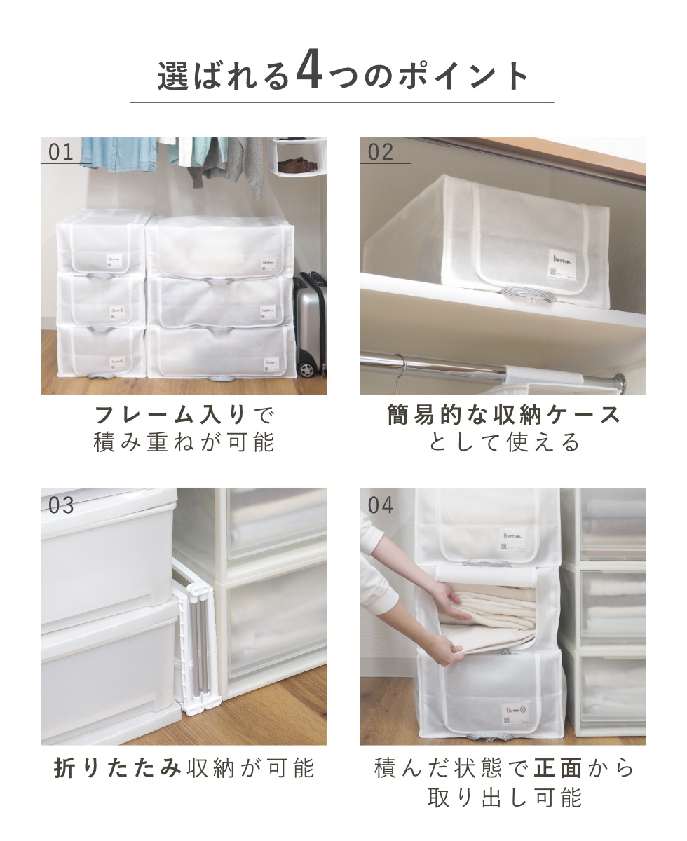 収納ボックス 3個セット 衣類収納 フレーム付き ワクパ ベーシック ロング 幅39×奥行53×高さ23cm ( 折りたたみ 衣類収納袋 衣類収納ボックス 収納 収納ケース 洗濯 丈夫 衣替え 押入れ収納 クローゼット収納 整理整頓 前開き )