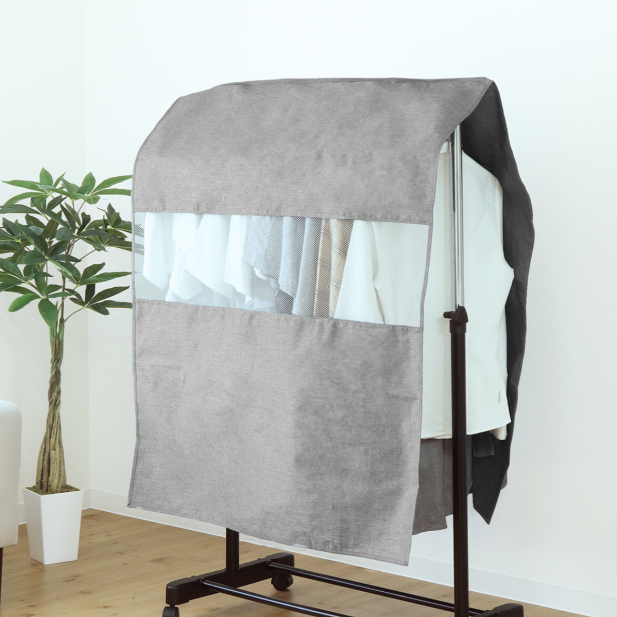 衣類カバー パイプハンガー カバー 幅90×高さ110cm ( パイプハンガーカバー ハンガーラックカバー 洋服カバー ホコリよけ ハンガーラック 窓付き 衣類収納 洋服掛け ほこり ホコリ ガード 目隠し )