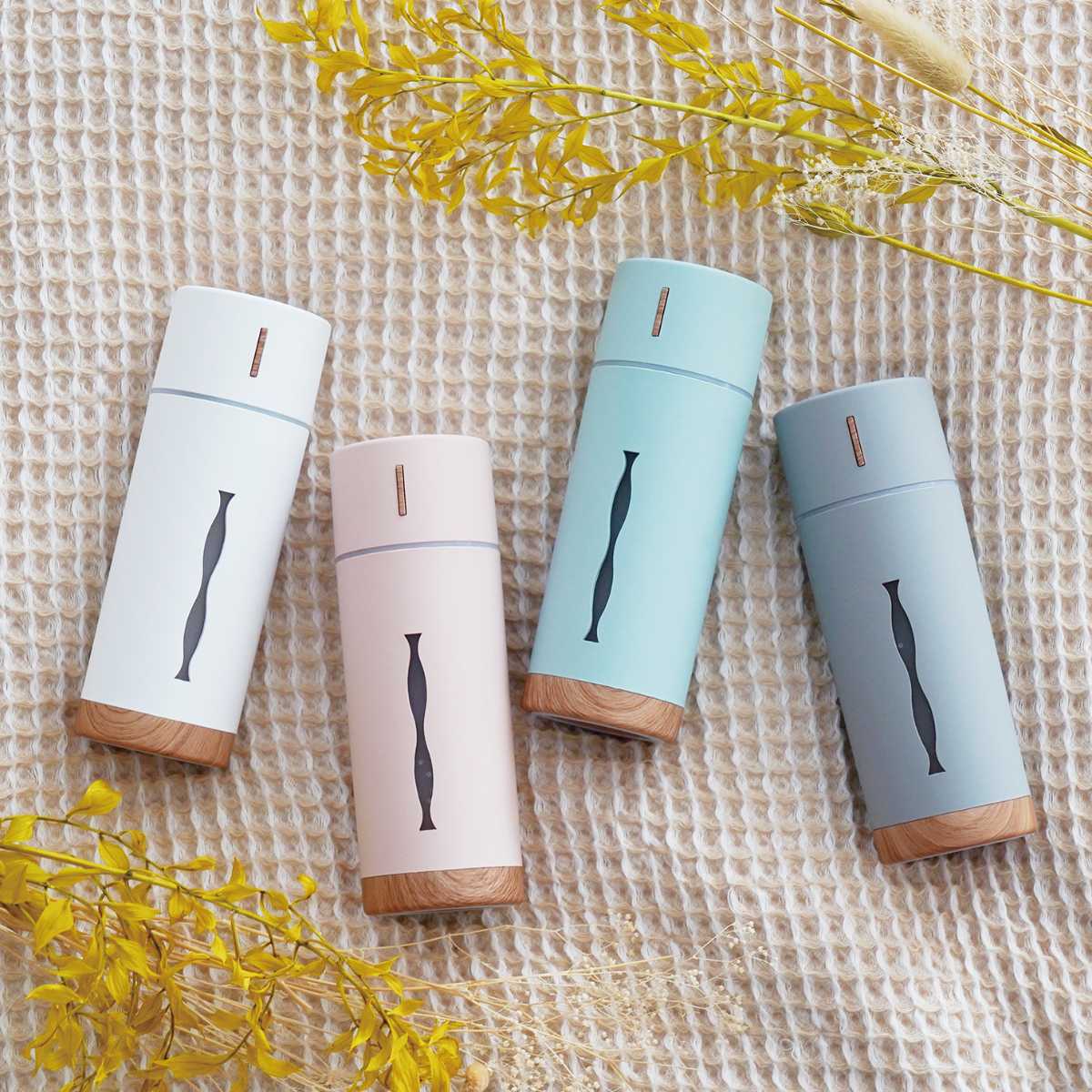 加湿器 MINI HUMIDIFIER ルビン ( 超音波 コンパクト 卓上 LEDライト USB おしゃれ 木目 小型 デスク ドリンクホルダー 車 デスクワーク エッセンシャルオイル アロマウォーター ギフト プレゼント ) 【ホワイト】 ホワイト