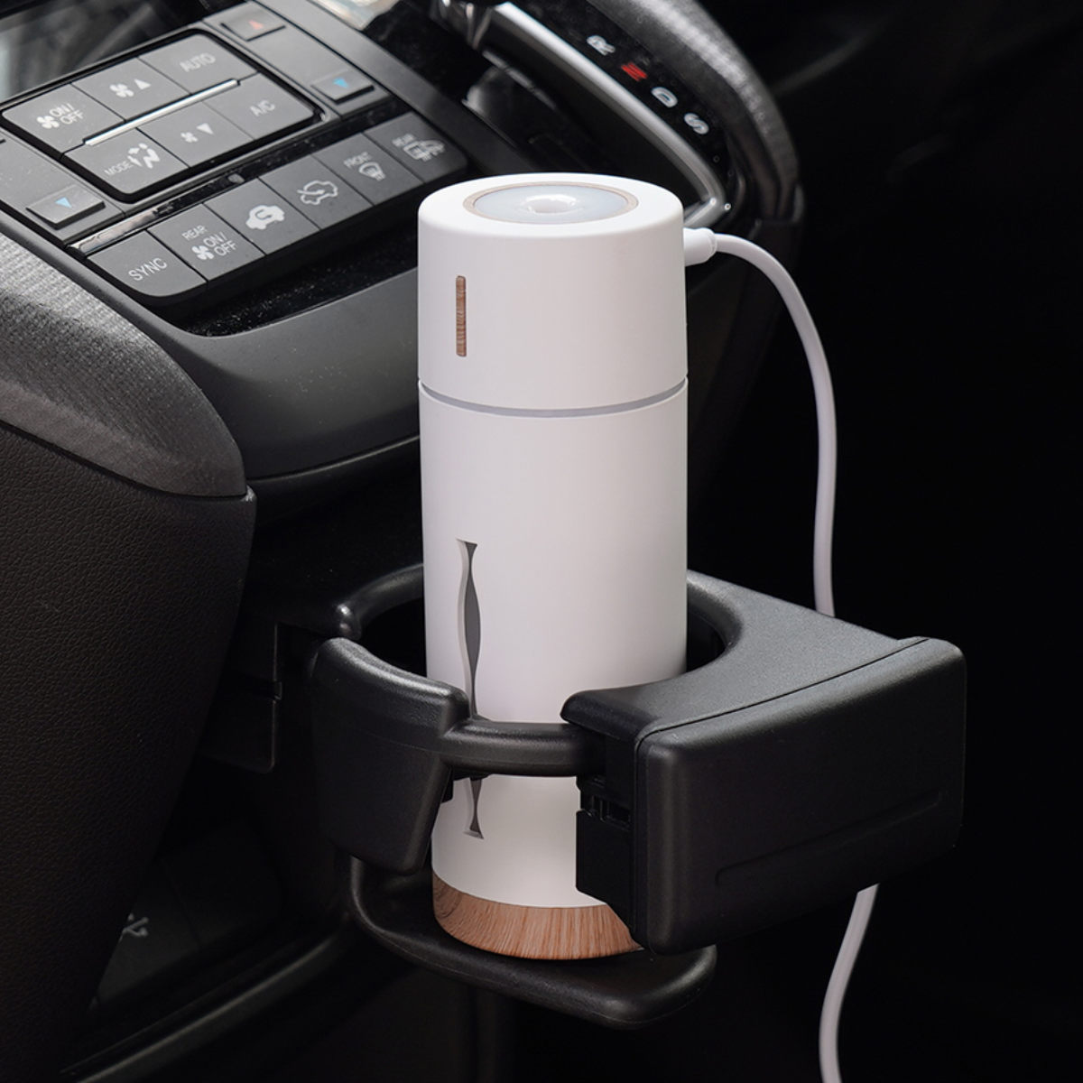 加湿器 MINI HUMIDIFIER ルビン ( 超音波 コンパクト 卓上 LEDライト USB おしゃれ 木目 小型 デスク ドリンクホルダー 車 デスクワーク エッセンシャルオイル アロマウォーター ギフト プレゼント ) 【ホワイト】 ホワイト