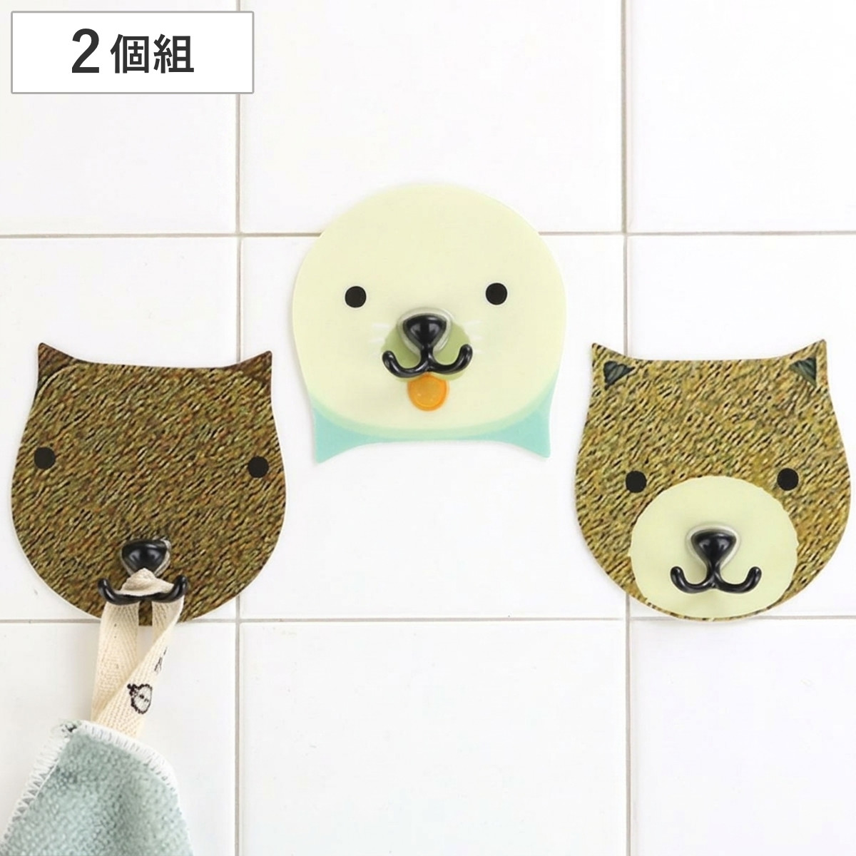 フック フェイスフック FaceHook 動物 シール型フック （ 粘着テープ 粘着フック はがせるフック 粘着 テープ シール型 シールタイプ 鍵フック キーフック 小物フック 小物掛け アザラシ カピバラ クマ ） 【クマ】