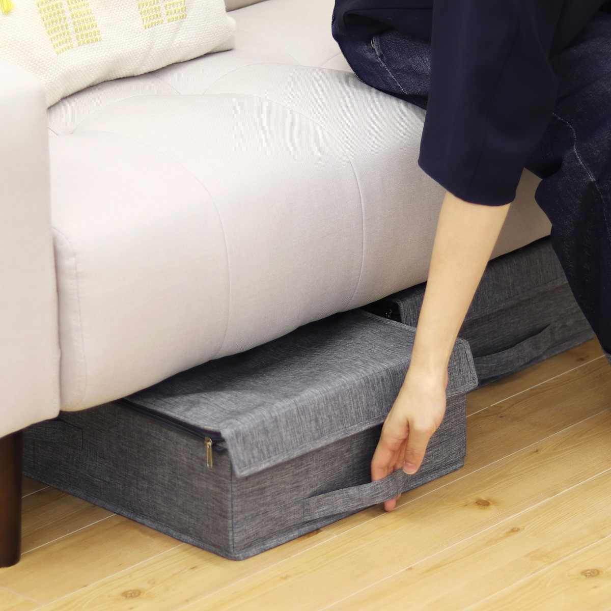 収納ボックス ストレリアカチオン2 BOX UB 幅33×奥行60×高さ13.5cm ( 収納 収納ケース ケース ボックス 小物収納 引き出し 蓋 フタ ふた付き 取っ手付き 持ち手付き ファブリック 布製 おしゃれ カチオン 生地 )