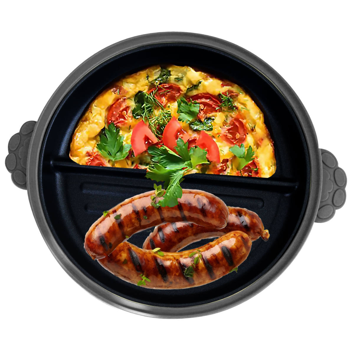 レンジパン 丸型 猫 仕切り付き 電子レンジ調理器 CHEF ( グリルパン 電子レンジ 簡単 焼き魚 魚焼き器 時短調理 電子レンジ専用調理器 アルミ製 フッ素加工 温め直し 焼き目 便利グッズ かわいい ねこ ) 【ブラック】 ブラック