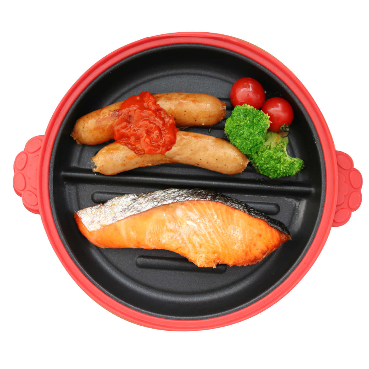 レンジパン 丸型 猫 仕切り付き 電子レンジ調理器 CHEF ( グリルパン 電子レンジ 簡単 焼き魚 魚焼き器 時短調理 電子レンジ専用調理器 アルミ製 フッ素加工 温め直し 焼き目 便利グッズ かわいい ねこ ) 【ブラック】 ブラック