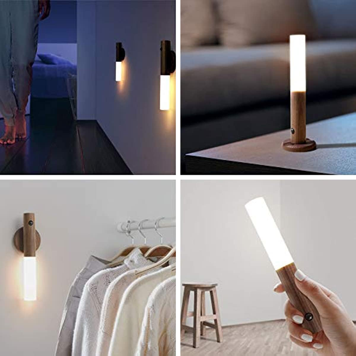 センサーライト USB充電 人感センサー 明暗センサー 木目調 スティックライト ( 照明 ライト マグネット 天然木 人感 室内 玄関 寝室 夜間照明 ウッド調 USB充電式 LED クローゼットライト LEDライト 小型 懐中電灯 2モード点灯 )