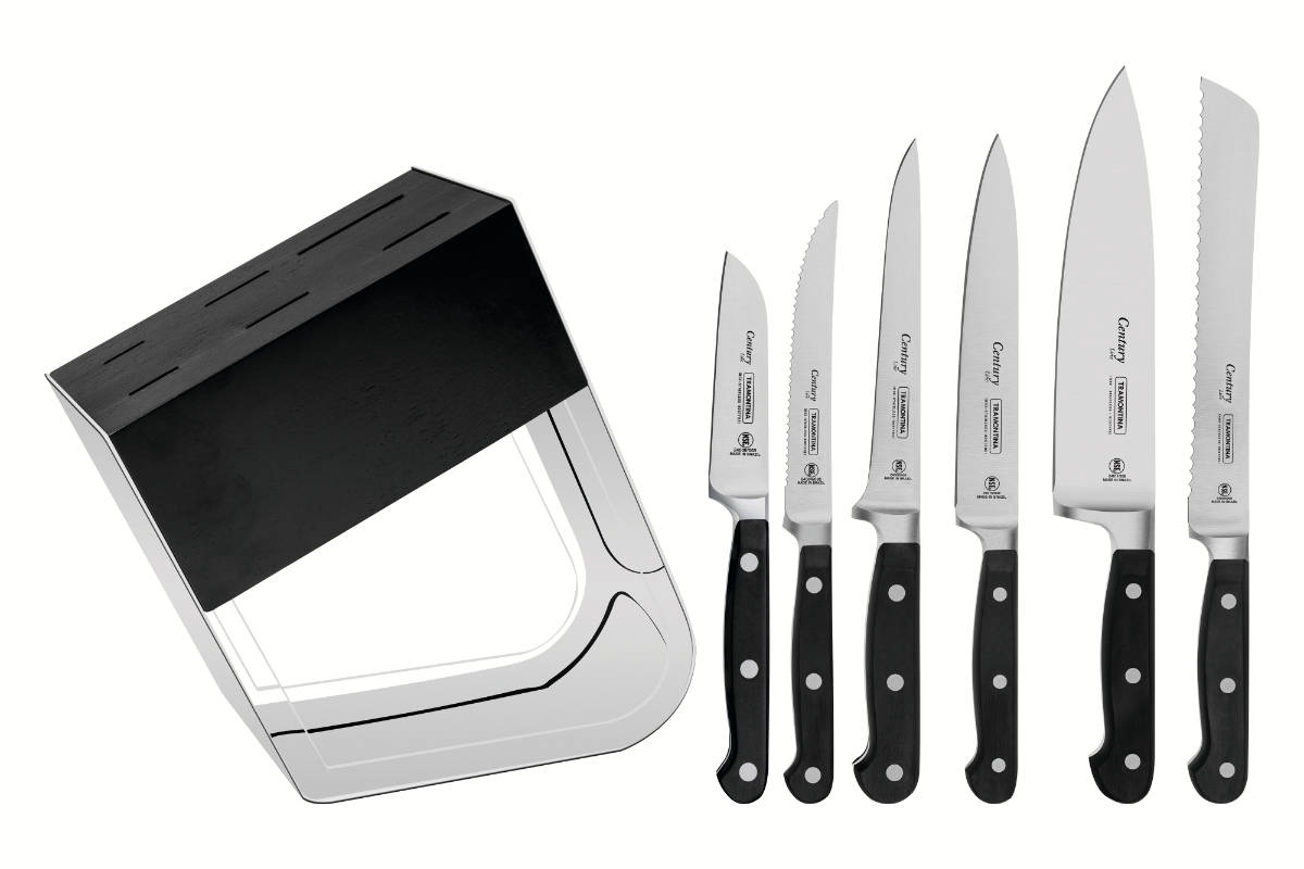 包丁 7点セット Century 食洗機対応 トラモンティーナ ( TRAMONTINA 牛刀包丁 果物ナイフ 料理包丁 包丁セット ステンレス キッチンナイフ スタンド付き ペティナイフ シェフナイフ パン切り包丁 万能包丁 文化包丁 切れ味抜群 )
