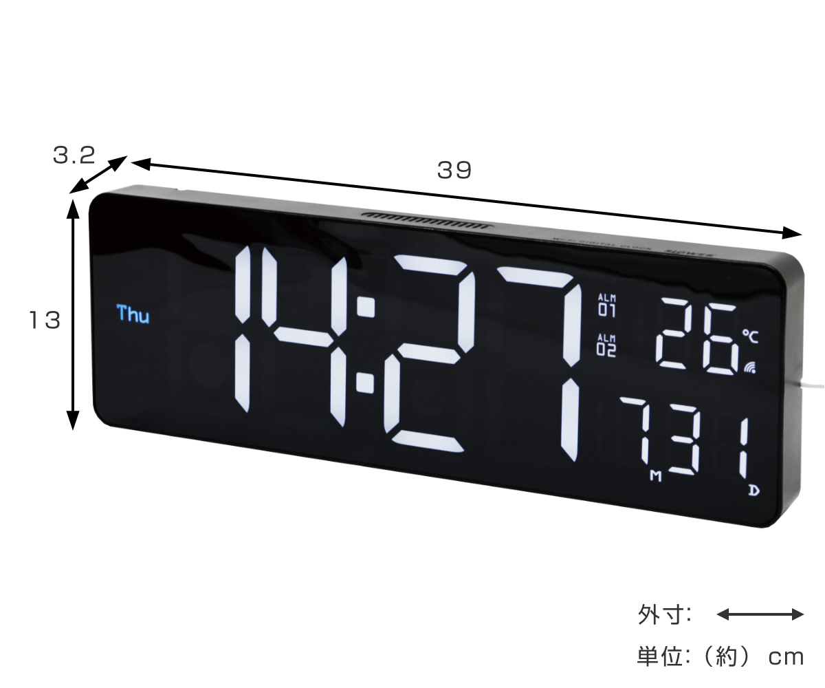 置き時計 LED Wi-Fi カレンダー機能付き 置き掛け兼用 SLOWER カミーノ ( 温度計 カレンダー USB LED時計 置き 掛け アラーム 輝度調節 自動調整 卓上時計 時計 とけい クロック 日付 曜日 温度 コンパクト おしゃれ )