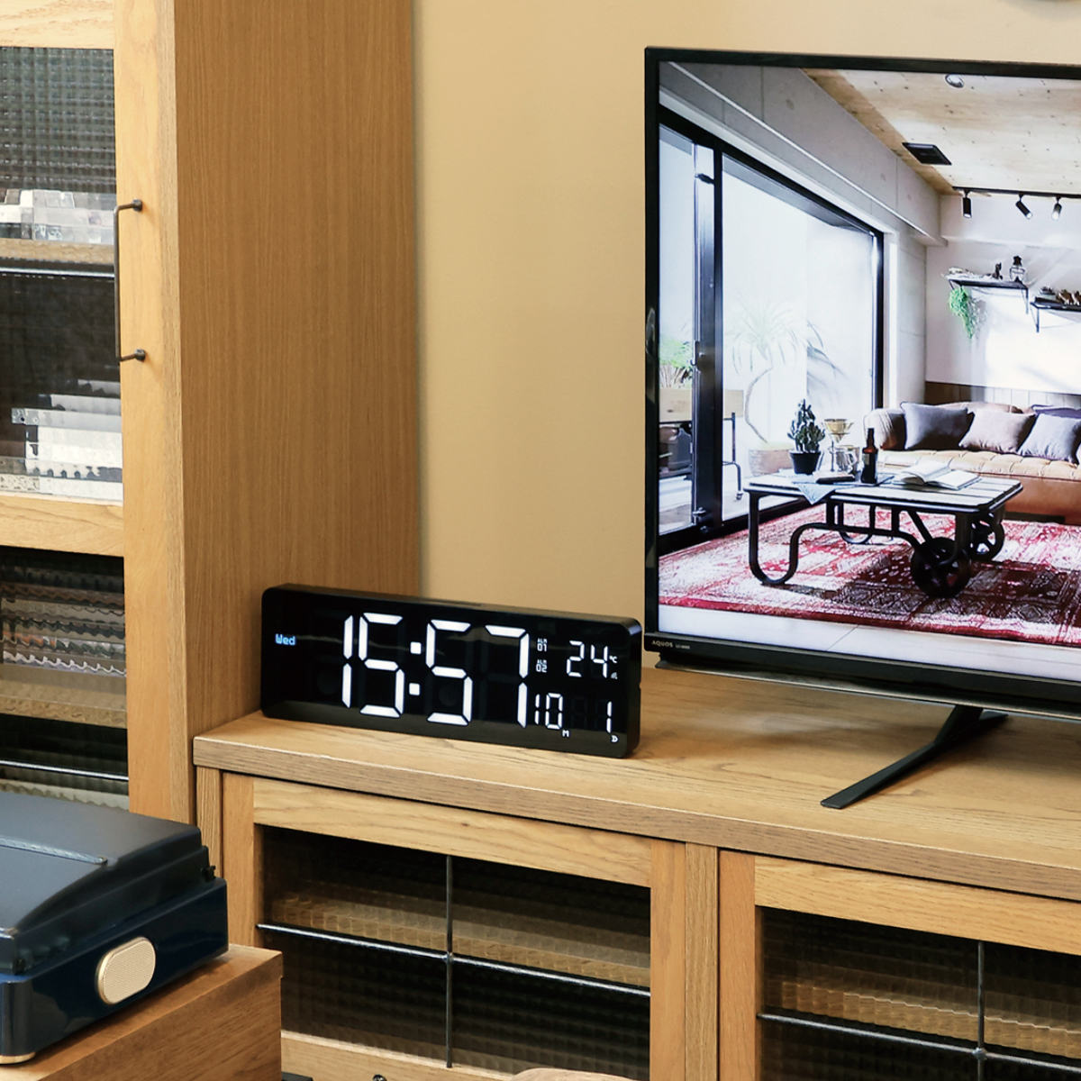 置き時計 LED Wi-Fi カレンダー機能付き 置き掛け兼用 SLOWER カミーノ ( 温度計 カレンダー USB LED時計 置き 掛け アラーム 輝度調節 自動調整 卓上時計 時計 とけい クロック 日付 曜日 温度 コンパクト おしゃれ )