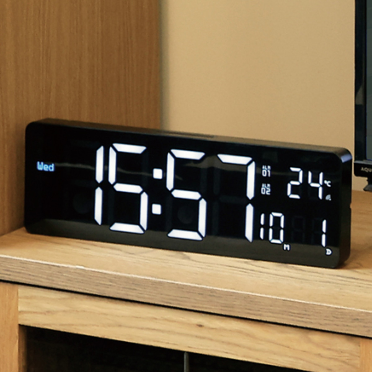 置き時計 LED Wi-Fi カレンダー機能付き 置き掛け兼用 SLOWER カミーノ ( 温度計 カレンダー USB LED時計 置き 掛け アラーム 輝度調節 自動調整 卓上時計 時計 とけい クロック 日付 曜日 温度 コンパクト おしゃれ )