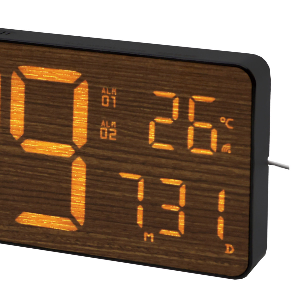 置き時計 LED Wi-Fi カレンダー機能付き 置き掛け兼用 SLOWER カミーノ 木目 ( 温度計 カレンダー USB LED時計 置き 掛け アラーム 輝度調節 自動調整 卓上時計 時計 とけい クロック 日付 曜日 温度 コンパクト おしゃれ ) 【ダークウッド】 ダークウッド