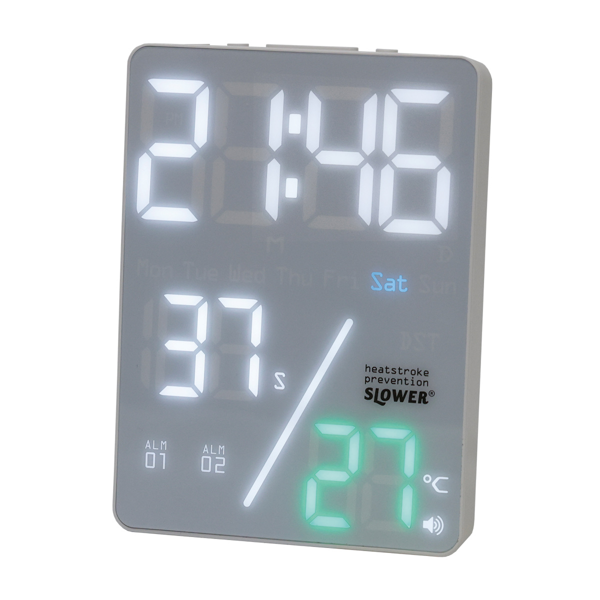 置き時計 LED デジタル時計 カレンダー機能付き 熱中症アラート機能付き 置き掛け兼用 SLOWER アズール ( 温度計 カレンダー USB LED時計 置き 掛け 輝度調節 卓上時計 日付 曜日 温度 コンパクト おしゃれ スヌーズ アラーム ) 【ブラック】 ブラック