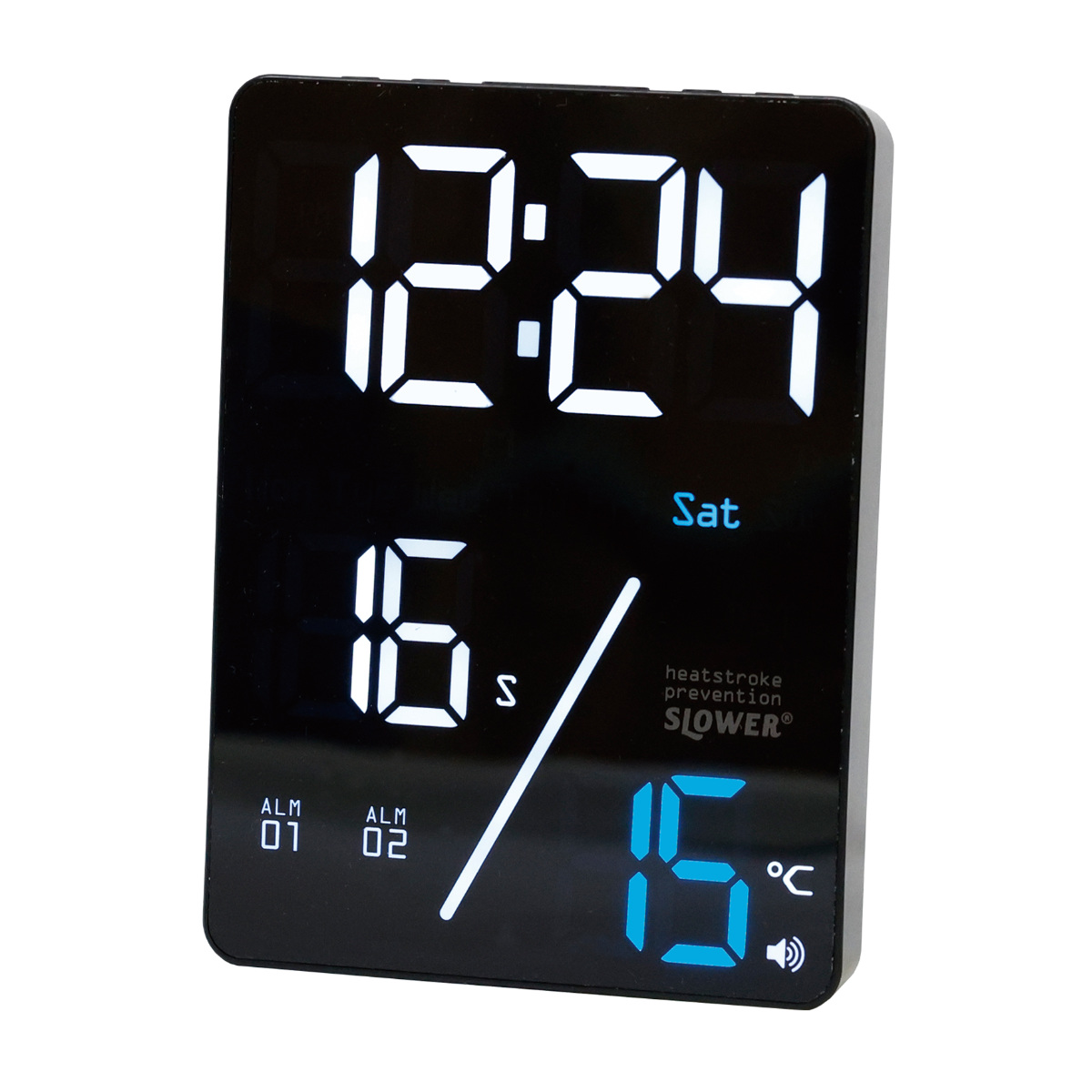 置き時計 LED デジタル時計 カレンダー機能付き 熱中症アラート機能付き 置き掛け兼用 SLOWER アズール ( 温度計 カレンダー USB LED時計 置き 掛け 輝度調節 卓上時計 日付 曜日 温度 コンパクト おしゃれ スヌーズ アラーム ) 【ブラック】 ブラック