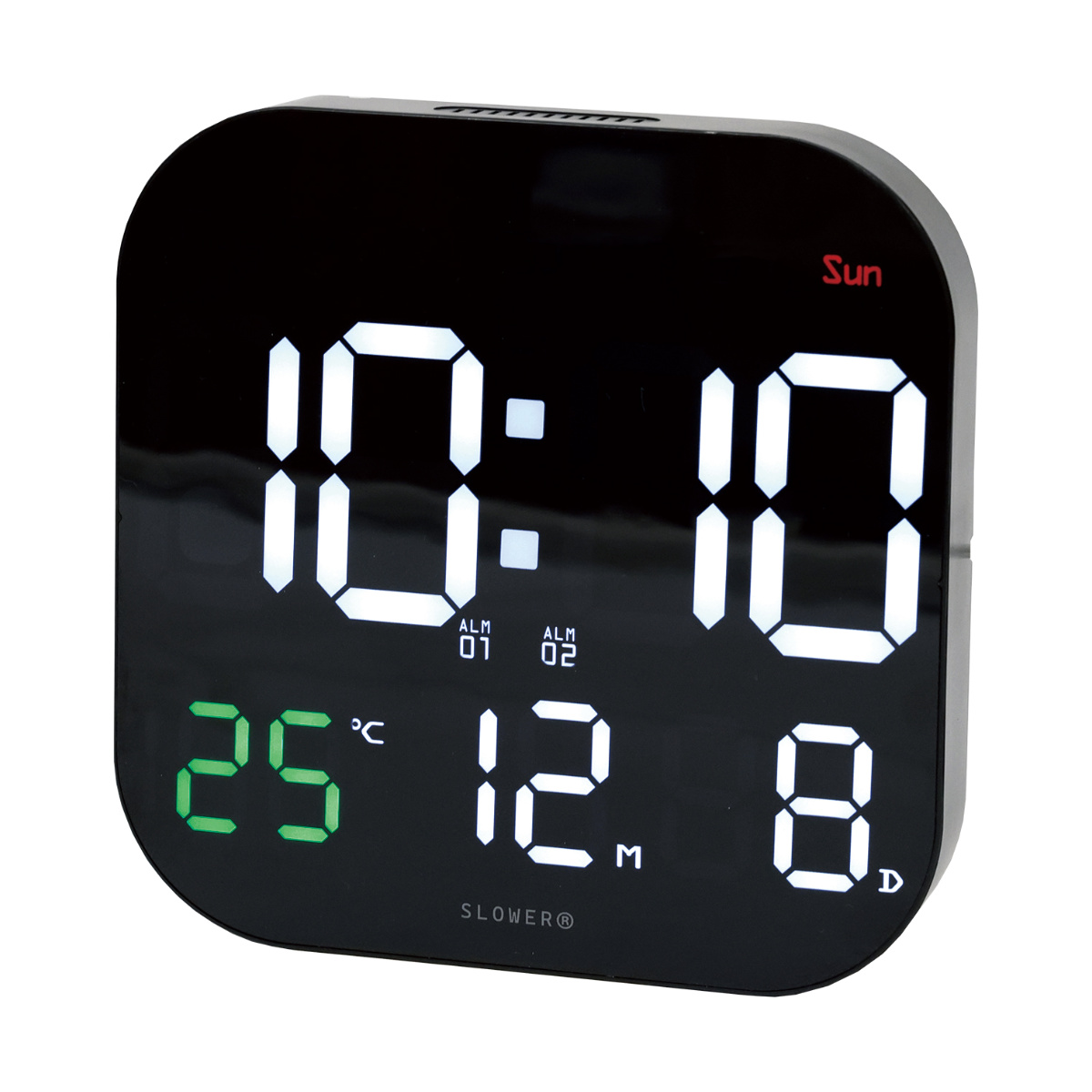 置き時計 LED デジタル時計 カレンダー機能付き 熱中症アラート機能付き 置き掛け兼用 SLOWER ティエラ ( 温度計 カレンダー USB LED時計 置き 掛け 輝度調節 卓上時計 日付 曜日 温度 コンパクト おしゃれ スヌーズ アラーム )