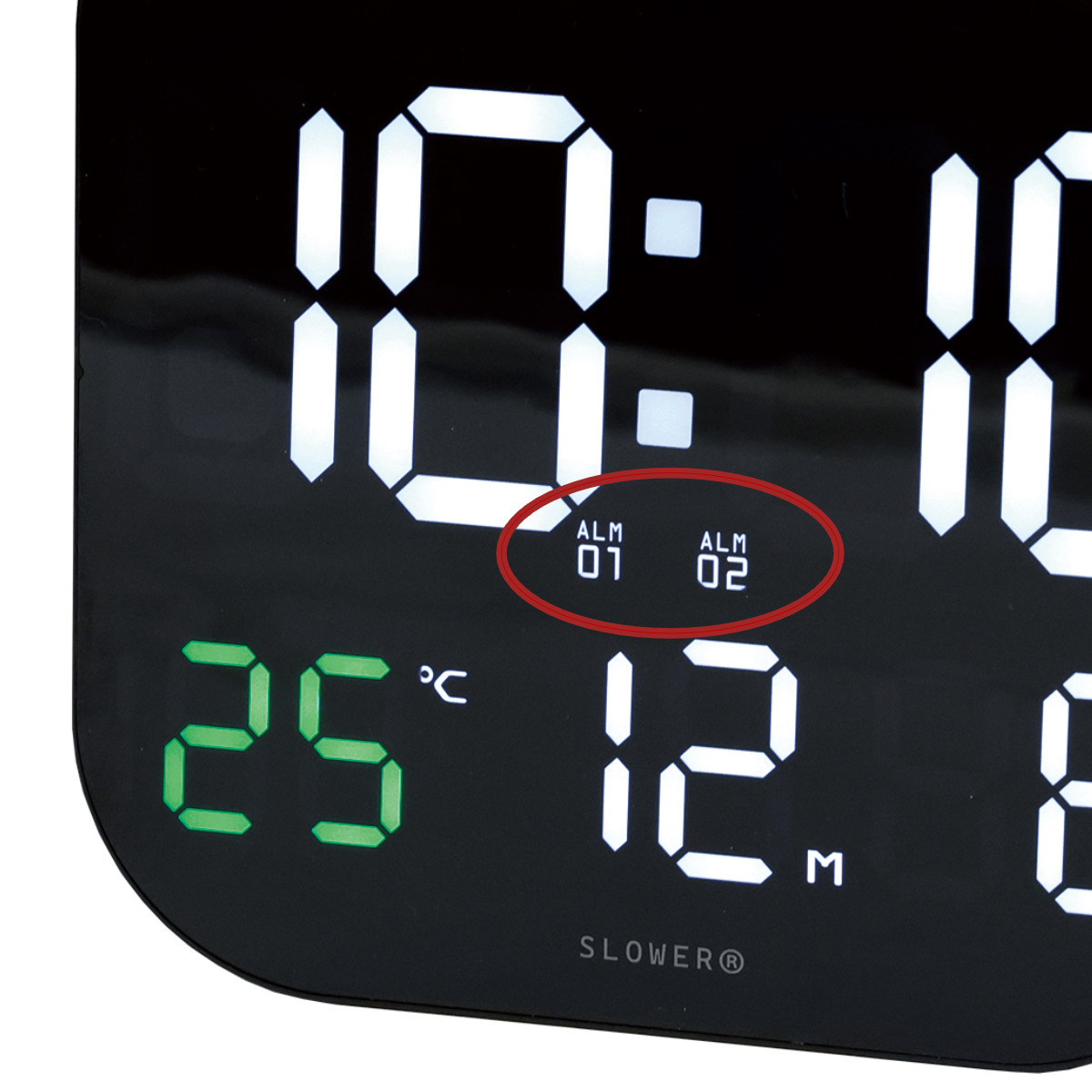 置き時計 LED デジタル時計 カレンダー機能付き 熱中症アラート機能付き 置き掛け兼用 SLOWER ティエラ ( 温度計 カレンダー USB LED時計 置き 掛け 輝度調節 卓上時計 日付 曜日 温度 コンパクト おしゃれ スヌーズ アラーム )