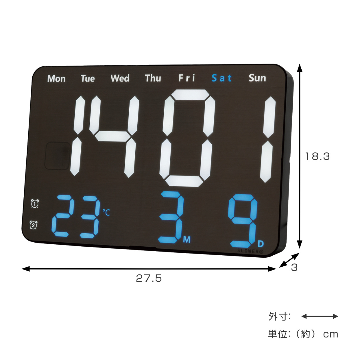 置き時計 LED デジタル時計 リモコン付き 置き掛け兼用 SLOWER ビエント アルミニウム ( 温度計 カレンダー USB LED時計 置き 掛け アラーム スヌーズ カウントダウン ストップウォッチ 輝度調整 曜日表示 おしゃれ )