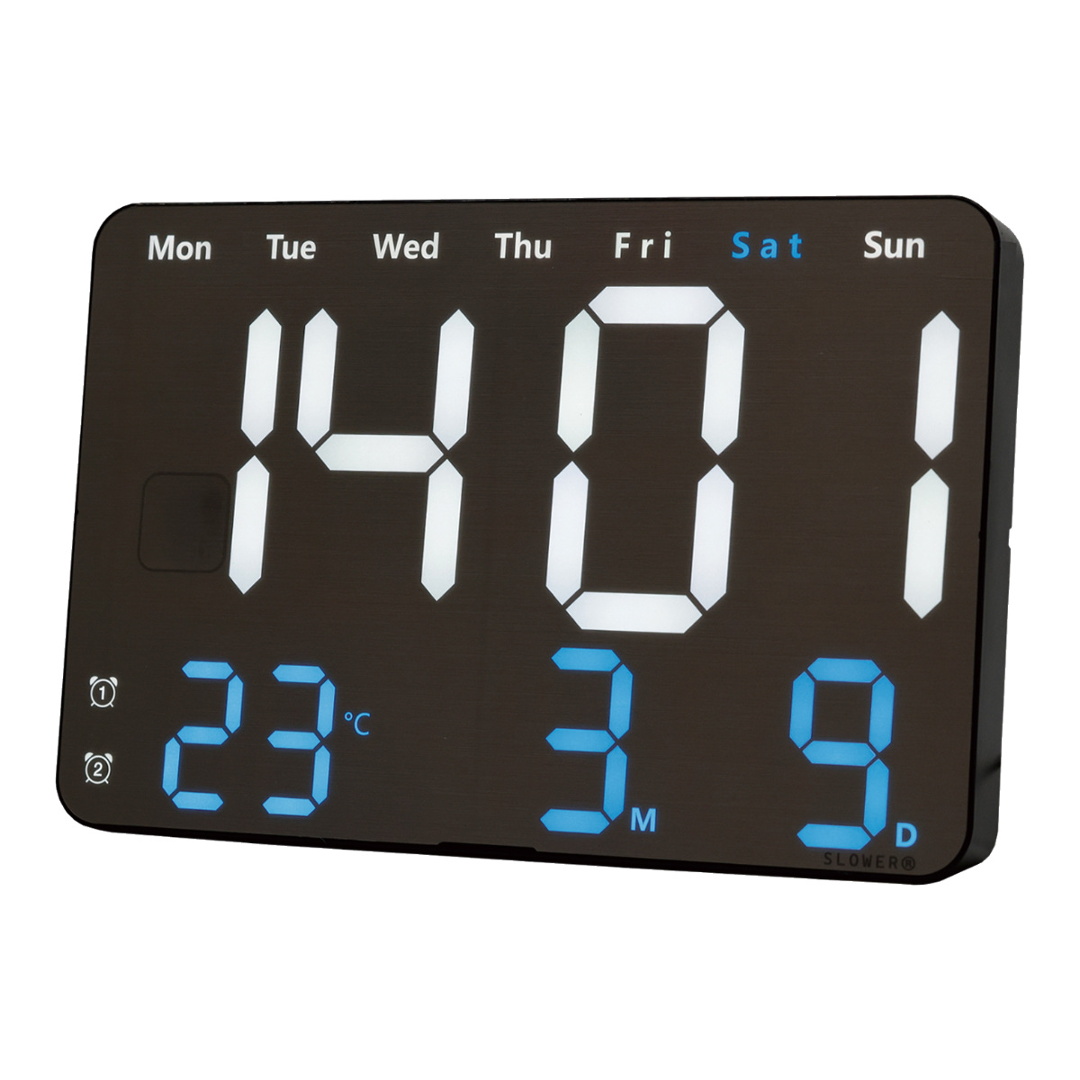 置き時計 LED デジタル時計 リモコン付き 置き掛け兼用 SLOWER ビエント アルミニウム ( 温度計 カレンダー USB LED時計 置き 掛け アラーム スヌーズ カウントダウン ストップウォッチ 輝度調整 曜日表示 おしゃれ )