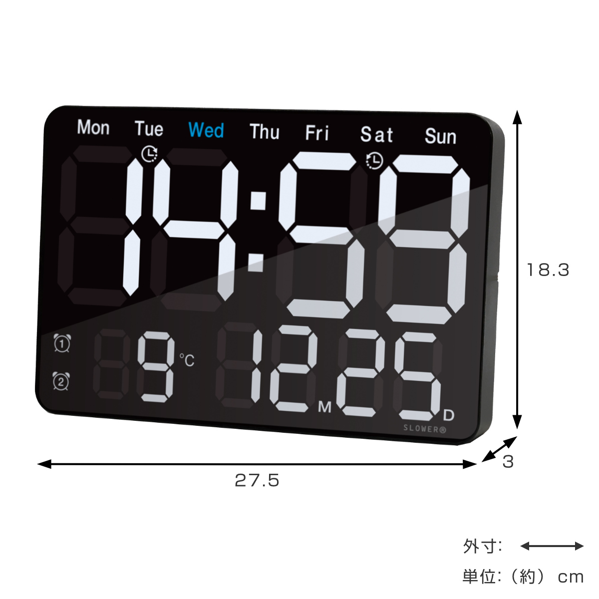 置き時計 LED デジタル時計 リモコン付き 置き掛け兼用 SLOWER ビエント ( 温度計 カレンダー USB LED時計 置き 掛け アラーム スヌーズ カウントダウン ストップウォッチ 輝度調整 曜日表示 おしゃれ )