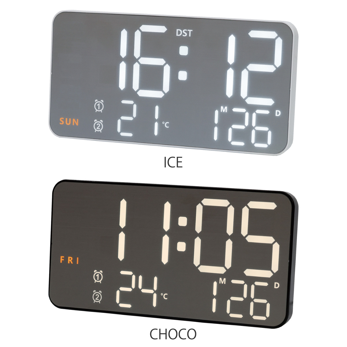 置き時計 LED デジタル時計 温度計付き 置き掛け兼用 SLOWER シエロ ( 温度計 カレンダー USB LED時計 置き 掛け アラーム スヌーズ カウントダウン 輝度調整 曜日表示 おしゃれ ) 【ICE】 ICE