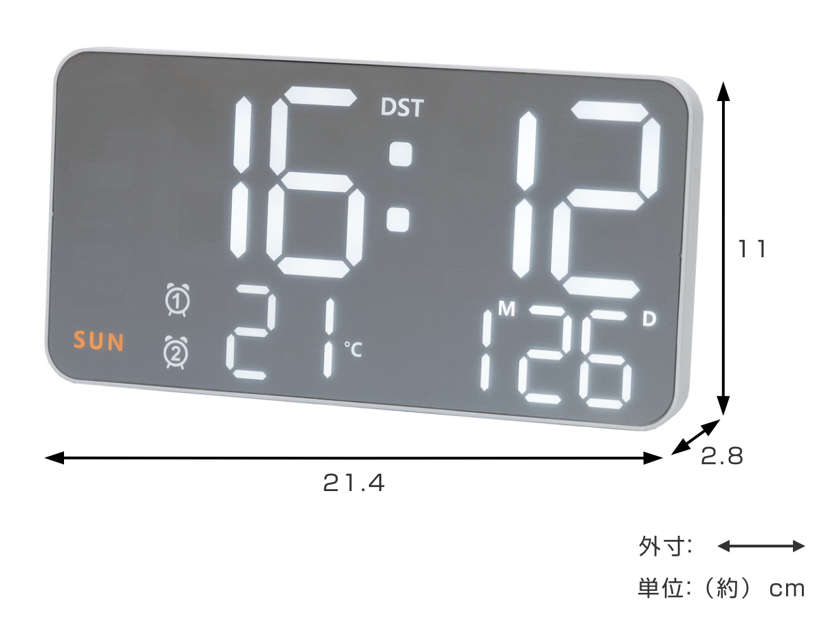 置き時計 LED デジタル時計 温度計付き 置き掛け兼用 SLOWER シエロ ( 温度計 カレンダー USB LED時計 置き 掛け アラーム スヌーズ カウントダウン 輝度調整 曜日表示 おしゃれ ) 【ICE】 ICE