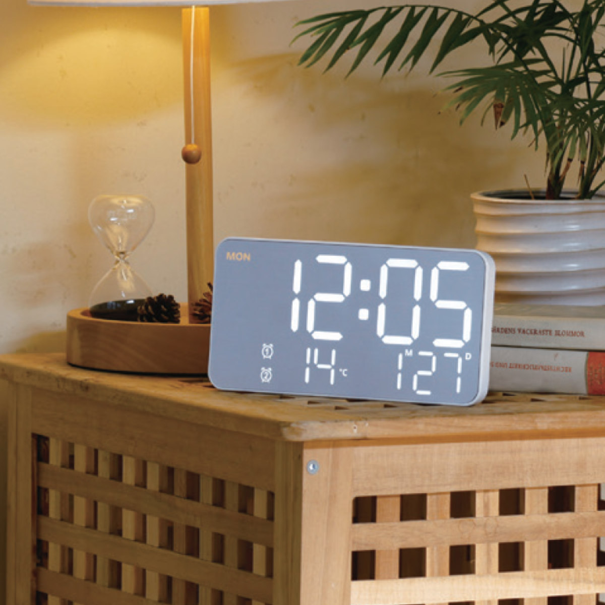 置き時計 LED デジタル時計 温度計付き 置き掛け兼用 SLOWER シエロ ( 温度計 カレンダー USB LED時計 置き 掛け アラーム スヌーズ カウントダウン 輝度調整 曜日表示 おしゃれ ) 【ICE】 ICE