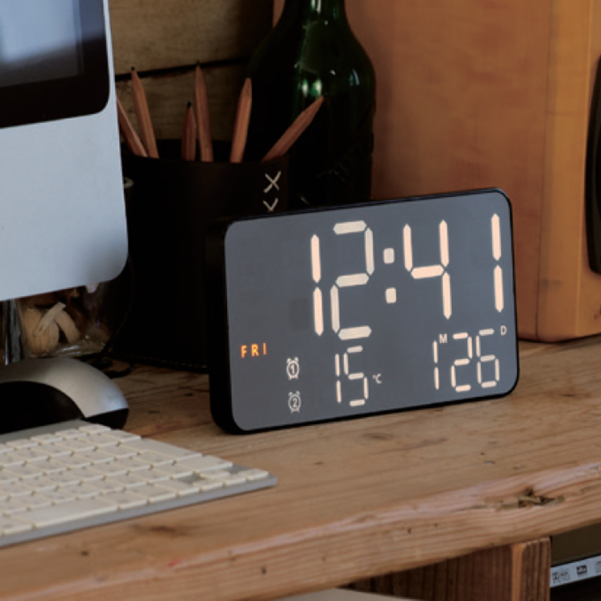 置き時計 LED デジタル時計 温度計付き 置き掛け兼用 SLOWER シエロ ( 温度計 カレンダー USB LED時計 置き 掛け アラーム スヌーズ カウントダウン 輝度調整 曜日表示 おしゃれ ) 【ICE】 ICE