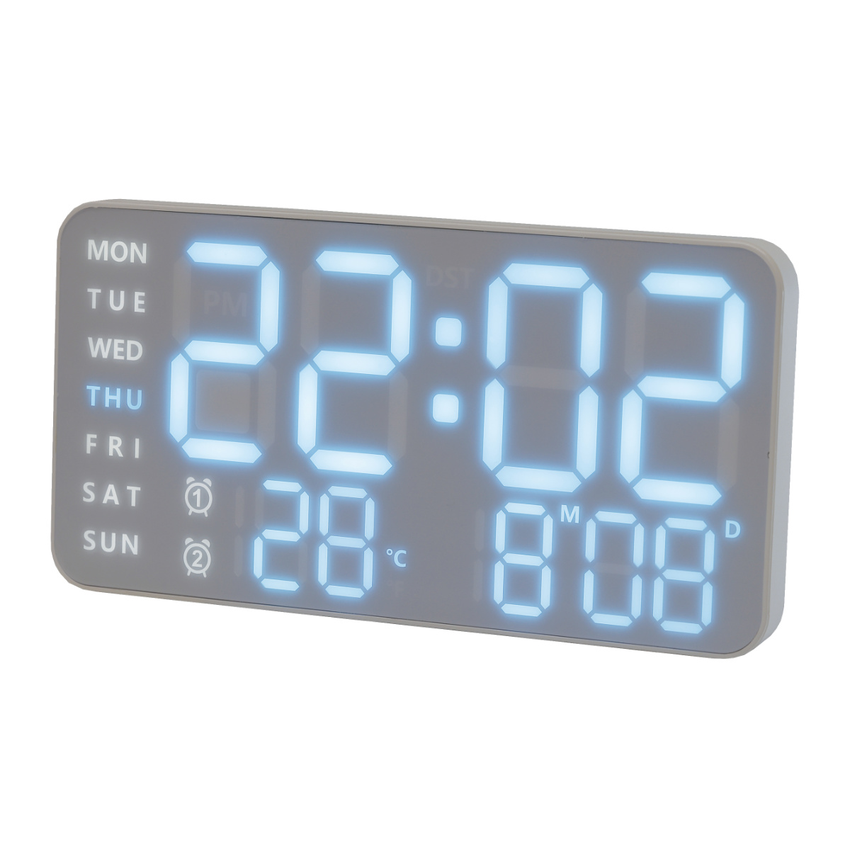 置き時計 LED デジタル時計 温度計付き 置き掛け兼用 SLOWER シエロ ( 温度計 カレンダー USB LED時計 置き 掛け アラーム スヌーズ カウントダウン 輝度調整 曜日表示 おしゃれ ) 【ホワイト×ホワイト】 ホワイト×ホワイト