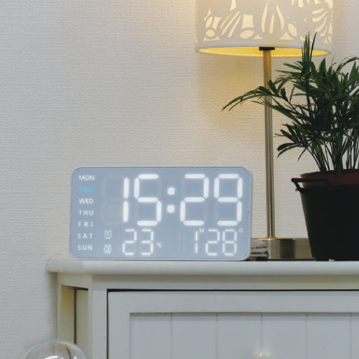 置き時計 LED デジタル時計 温度計付き 置き掛け兼用 SLOWER シエロ ( 温度計 カレンダー USB LED時計 置き 掛け アラーム スヌーズ カウントダウン 輝度調整 曜日表示 おしゃれ ) 【ホワイト×ホワイト】 ホワイト×ホワイト