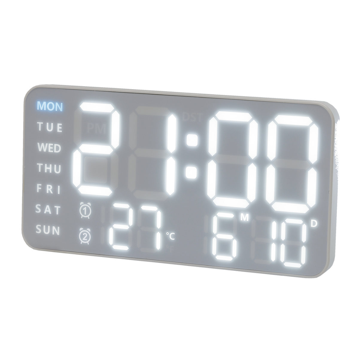 置き時計 LED デジタル時計 温度計付き 置き掛け兼用 SLOWER シエロ ( 温度計 カレンダー USB LED時計 置き 掛け アラーム スヌーズ カウントダウン 輝度調整 曜日表示 おしゃれ ) 【ホワイト×ホワイト】 ホワイト×ホワイト