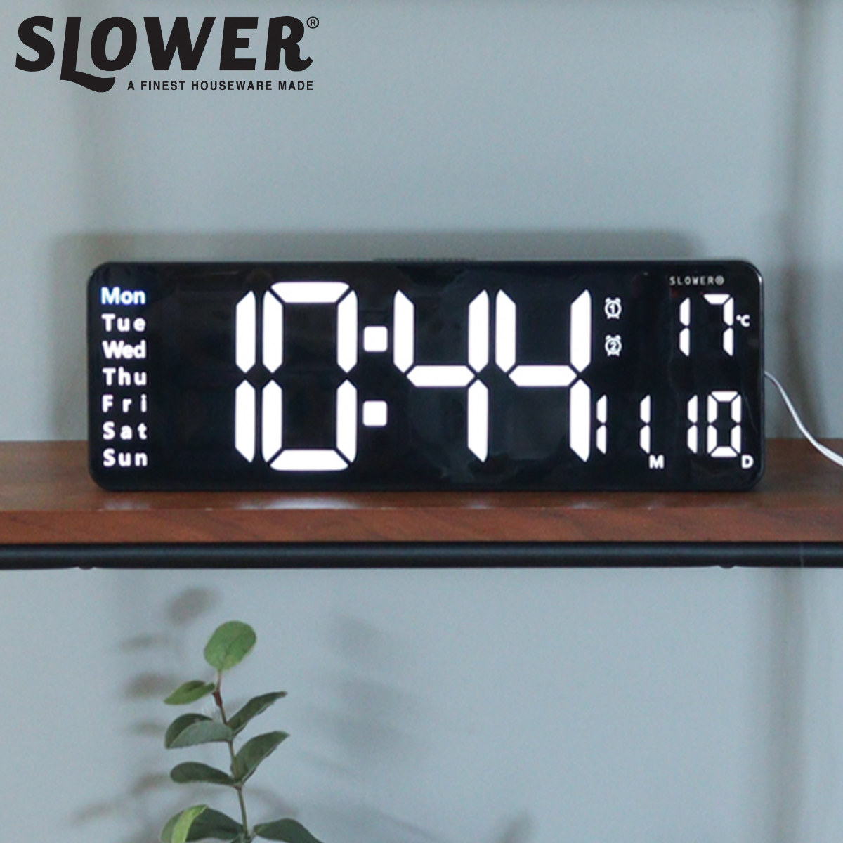 置き時計 LED デジタル時計 リモコン付き 置き掛け兼用 SLOWER リコ （ 温度計 カレンダー USB LED時計 置き 掛け 輝度調節 卓上時計 日付 曜日 温度 コンパクト おしゃれ スヌーズ アラーム 大画面 大きい ）