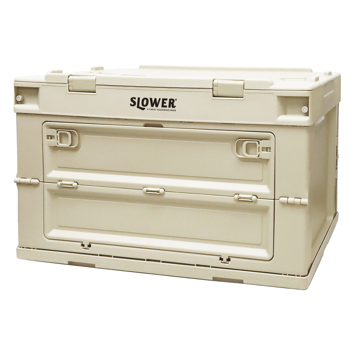 収納ボックス 幅53×奥行36×高さ33.5cm SLOWER 折りたたみコンテナ 50L Lサイズ ガンボン ( 収納 収納ケース ボックス 折りたたみ フタ付き 積み重ね フォールディング コンテナ スタッキング プラスチック ) 【オリーブ】 オリーブ