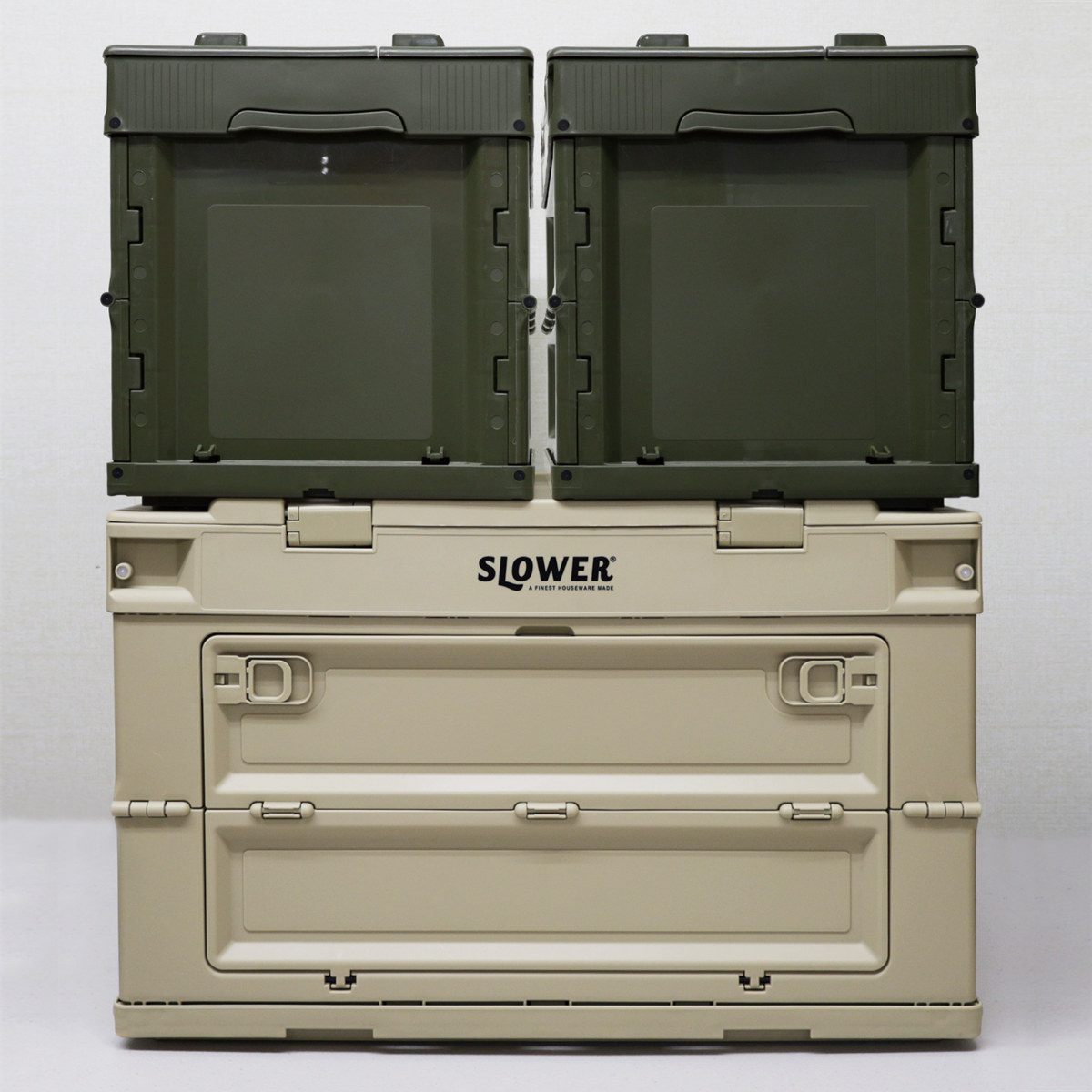 収納ボックス 幅53×奥行36×高さ33.5cm SLOWER 折りたたみコンテナ 50L Lサイズ ガンボン ( 収納 収納ケース ボックス 折りたたみ フタ付き 積み重ね フォールディング コンテナ スタッキング プラスチック ) 【オリーブ】 オリーブ