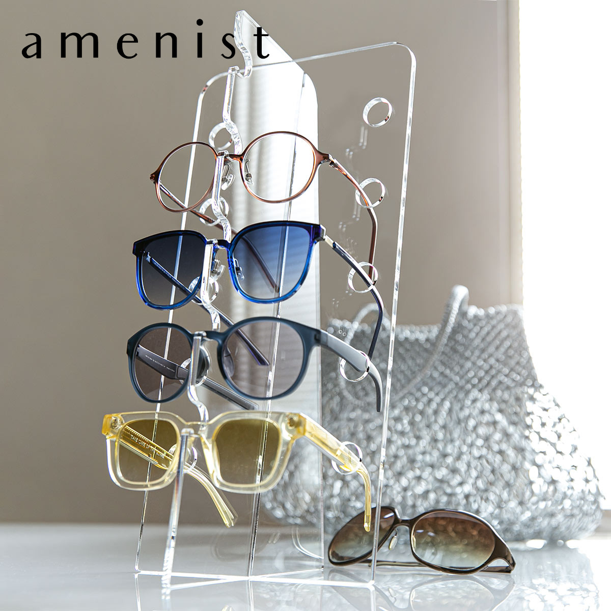 メガネスタンド amenist アクリル製 日本製 （ 眼鏡スタンド 5本 収納 めがね メガネ スタンド ディスプレイ 飾る 複数 アクリル アメニ