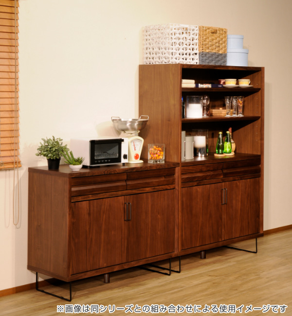 キャビネット 上段オープンラック ウォールナット材 日本製 幅90cm ( 開梱設置 オープンラック カップボード キッチン収納 キッチン 食器収納 木製 完成品 収納 キッチンキャビネット 国産 ブラウン おしゃれ )