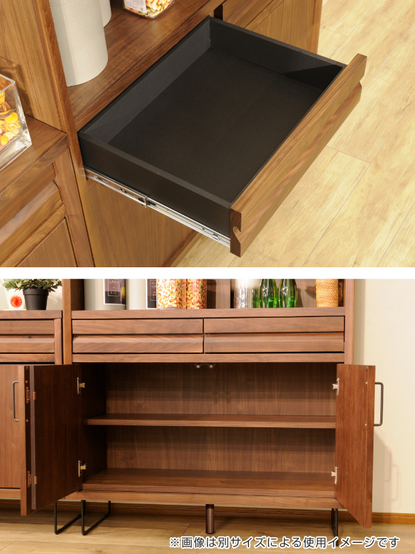 キャビネット 上段オープンラック ウォールナット材 日本製 幅90cm ( 開梱設置 オープンラック カップボード キッチン収納 キッチン 食器収納 木製 完成品 収納 キッチンキャビネット 国産 ブラウン おしゃれ )
