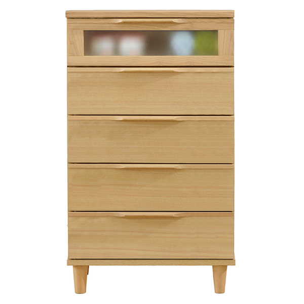 ウッドチェスト 5段 北欧風 天然木突板 幅60cm ( 開梱設置 収納 リビングチェスト たんす リビング収納 北欧 完成品 収納棚 リビングボード チェスト 木目 ブラウン ナチュラル ホワイト ) 【ナチュラル】 ナチュラル