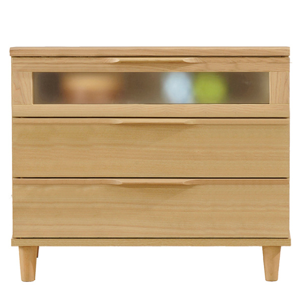 ウッドチェスト ワイド 3段 北欧風 天然木突板 幅80cm ( 開梱設置 収納 リビングチェスト たんす リビング収納 北欧 完成品 収納棚 リビングボード チェスト 木目 ブラウン ナチュラル ホワイト ) 【ナチュラル】 ナチュラル