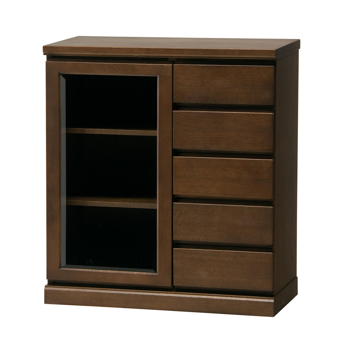 サイドボード 片開き ガラス扉 引出し5段 天然木 FIGARO 幅77cm ( 開梱設置 収納棚 窓下 キッチン キッチンカウンター 木製 日本製 完成品 収納 キッチン収納 引出し収納 リビング収納 オーク 国産 おしゃれ ) 【ナチュラル】 ナチュラル