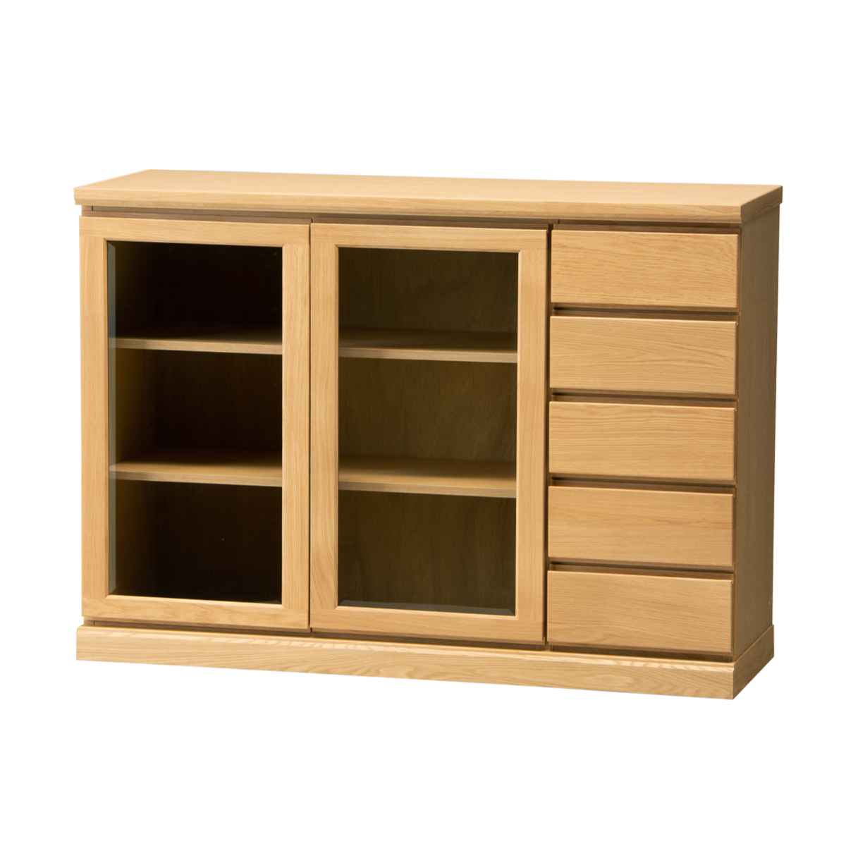 サイドボード 両開き ガラス扉 引出し5段 天然木 FIGARO 幅120cm ( 開梱設置 収納棚 窓下 キッチン キッチンカウンター 木製 日本製 完成品 収納 キッチン収納 引出し収納 リビング収納 オーク 国産 おしゃれ ) 【ナチュラル】 ナチュラル