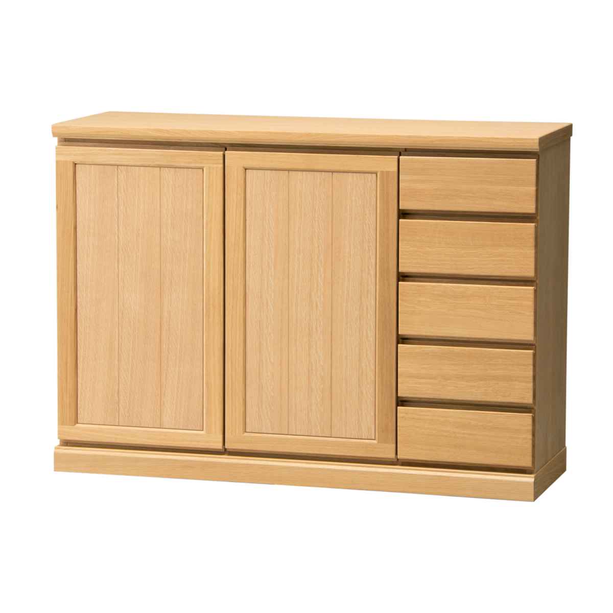 サイドボード 両開き 板扉 引出し5段 天然木 FIGARO 幅120cm ( 開梱設置 収納棚 窓下 キッチン キッチンカウンター 木製 日本製 完成品 収納 キッチン収納 引出し収納 リビング収納 オーク 国産 おしゃれ ) 【ダークブラウン】 ダークブラウン