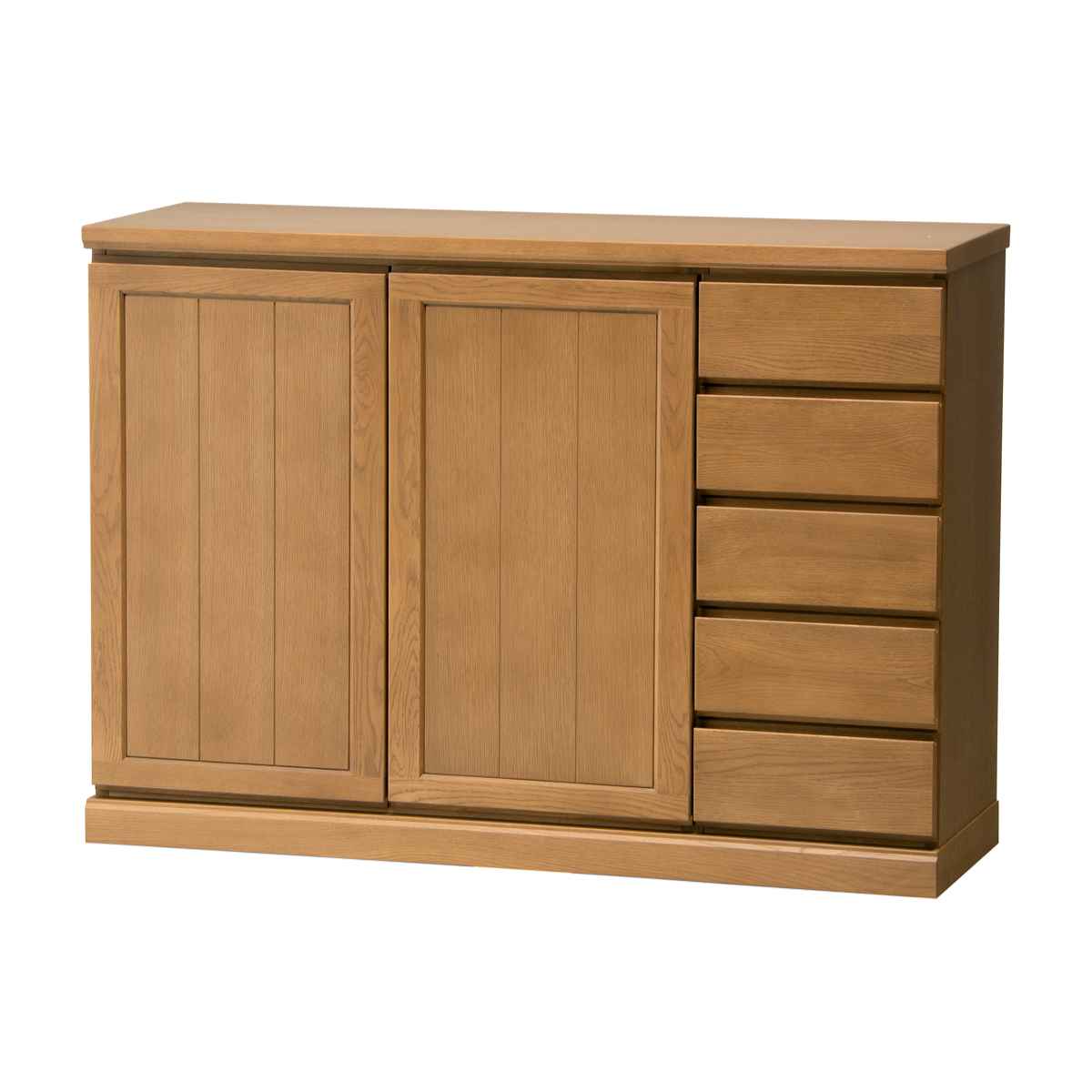 サイドボード 両開き 板扉 引出し5段 天然木 FIGARO 幅120cm ( 開梱設置 収納棚 窓下 キッチン キッチンカウンター 木製 日本製 完成品 収納 キッチン収納 引出し収納 リビング収納 オーク 国産 おしゃれ ) 【ダークブラウン】 ダークブラウン