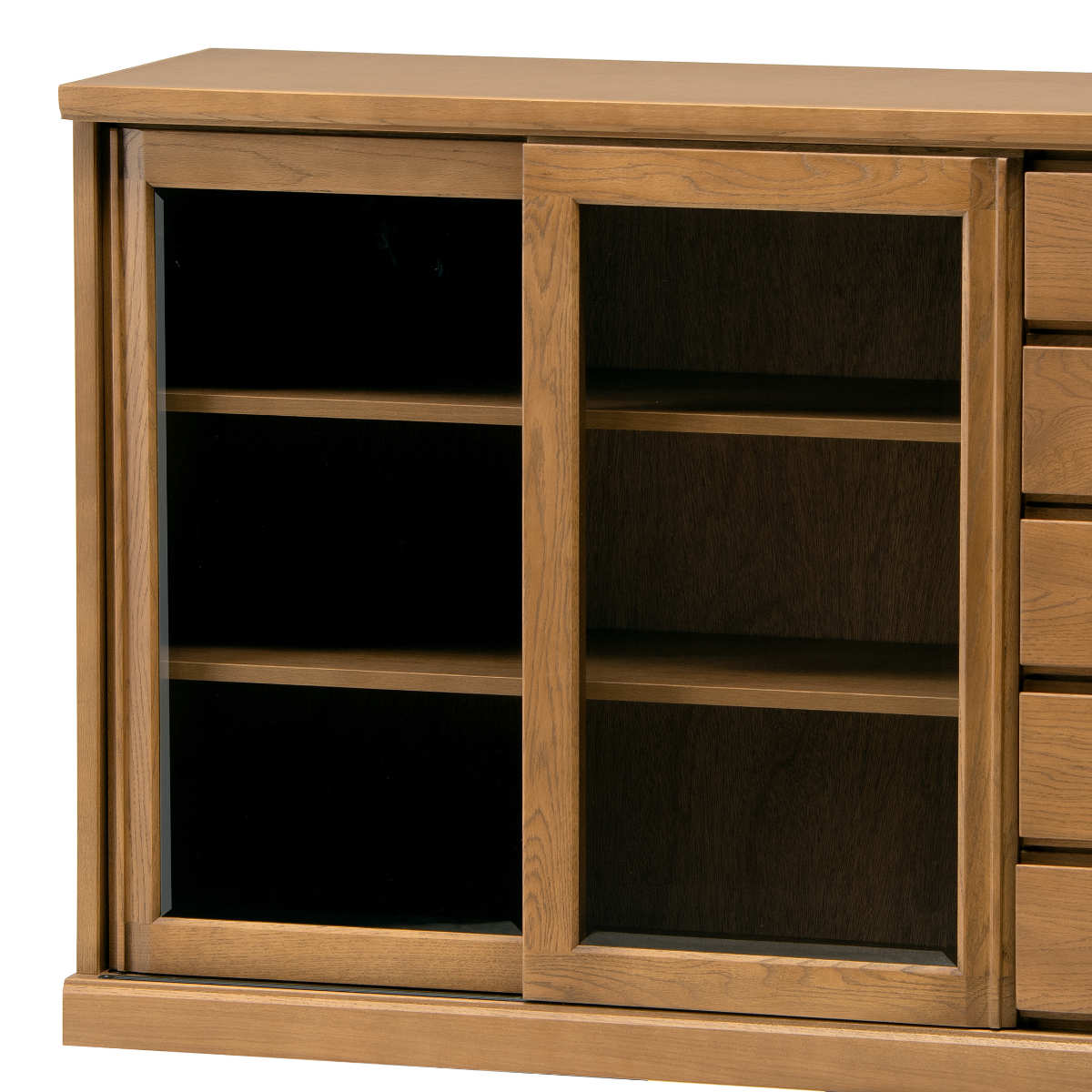 サイドボード スライドガラス扉 引出し5段 天然木 FIGARO 幅120cm ( 開梱設置 収納棚 窓下 キッチン キッチンカウンター ガラス戸 木製 日本製 完成品 収納 キッチン収納 引出し収納 リビング収納 オーク 国産 おしゃれ ) 【ナチュラル】 ナチュラル