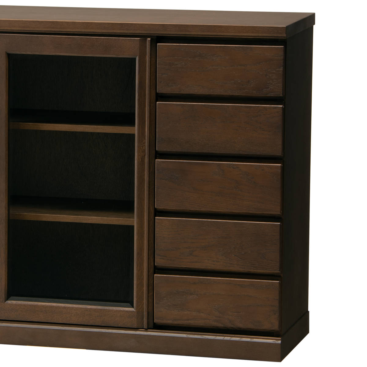 サイドボード スライドガラス扉 引出し5段 天然木 FIGARO 幅120cm ( 開梱設置 収納棚 窓下 キッチン キッチンカウンター ガラス戸 木製 日本製 完成品 収納 キッチン収納 引出し収納 リビング収納 オーク 国産 おしゃれ ) 【ナチュラル】 ナチュラル