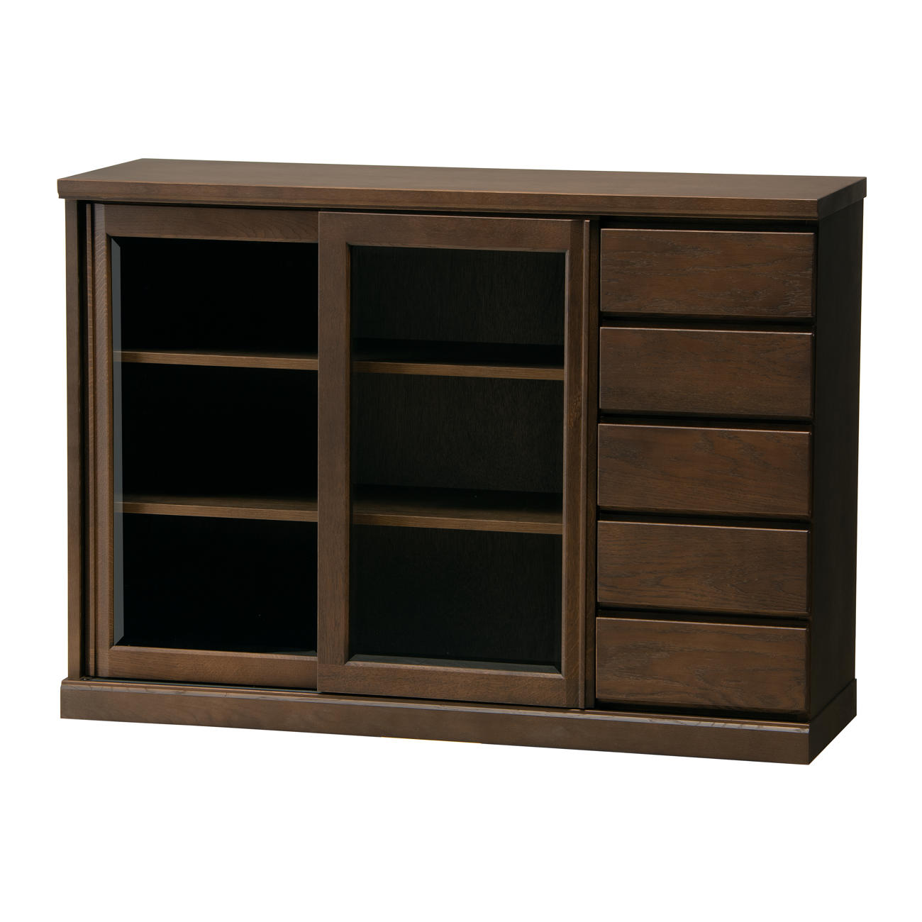 サイドボード スライドガラス扉 引出し5段 天然木 FIGARO 幅120cm ( 開梱設置 収納棚 窓下 キッチン キッチンカウンター ガラス戸 木製 日本製 完成品 収納 キッチン収納 引出し収納 リビング収納 オーク 国産 おしゃれ ) 【ナチュラル】 ナチュラル