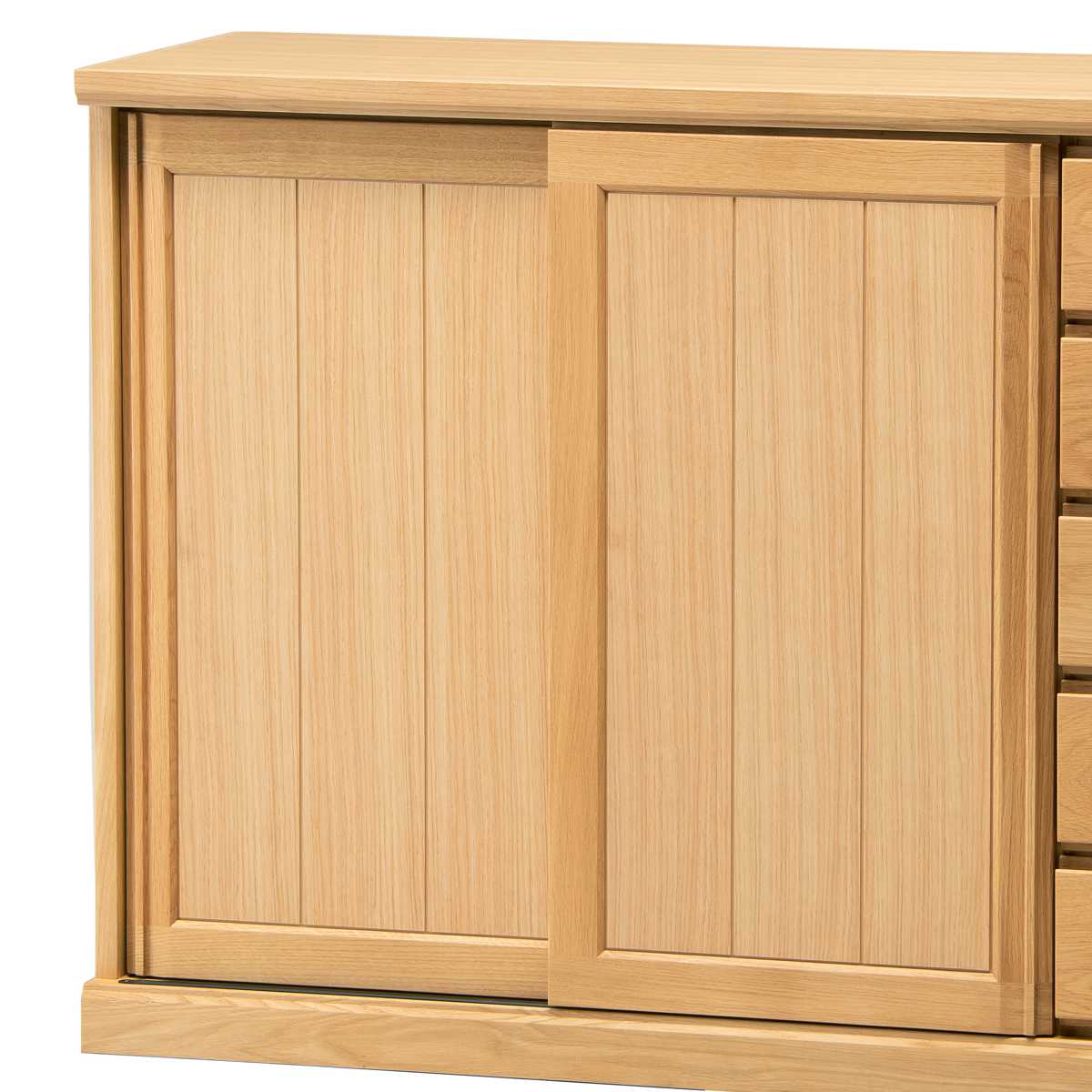 サイドボード スライド板扉 引出し5段 天然木 FIGARO 幅120cm ( 開梱設置 収納棚 窓下 キッチン キッチンカウンター 板戸 木製 日本製 完成品 収納 キッチン収納 引出し収納 リビング収納 オーク 国産 おしゃれ ) 【ブラウン】 ブラウン