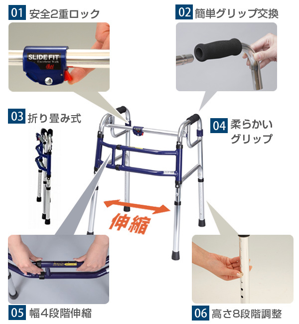 アルミ製歩行器 グリップ付き　折りたたみ式 Amazon | Care-Parents 歩行器 高齢者用 軽量アルミ製 折り畳み