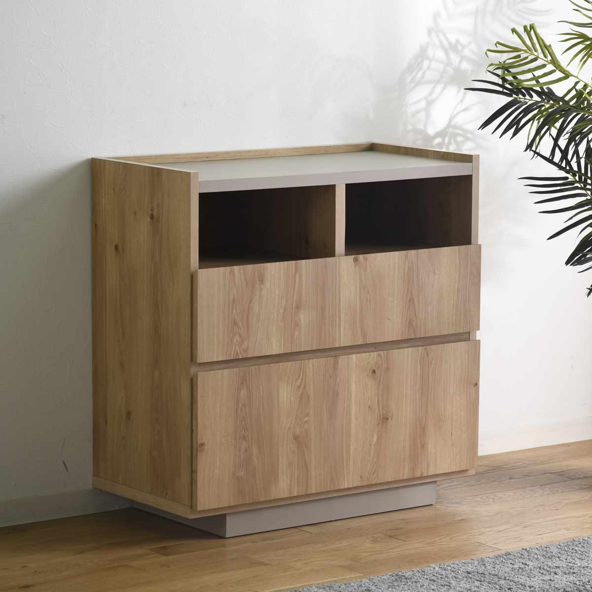 チェスト 幅80cm 北欧モダン 日本製 完成品 ( 棚 ラック 収納 引き出し ディスプレイ グレージュ リビングボード 2杯 飾り棚 シェルフ スライドレール )