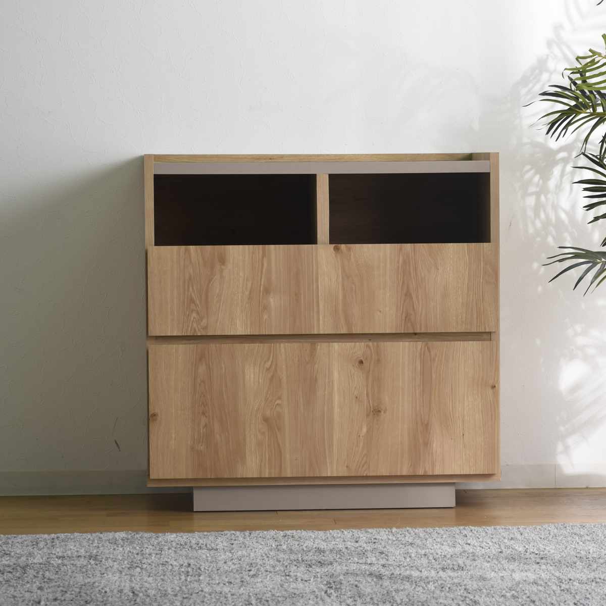 チェスト 幅80cm 北欧モダン 日本製 完成品 ( 棚 ラック 収納 引き出し ディスプレイ グレージュ リビングボード 2杯 飾り棚 シェルフ スライドレール )