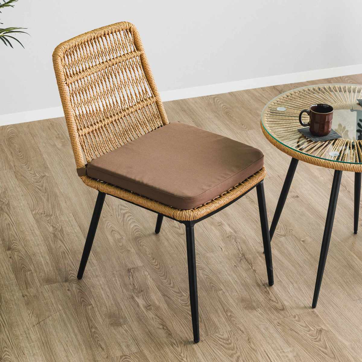 チェア ラタン調 マーレ ( 椅子 ダイニングチェア クッション付き 腰かけ 籐 人工ラタン 軽量 チェアー イス いす 食卓椅子 リビングチェア 書斎 スチール脚 おしゃれ ナチュラル インテリア 室内 )